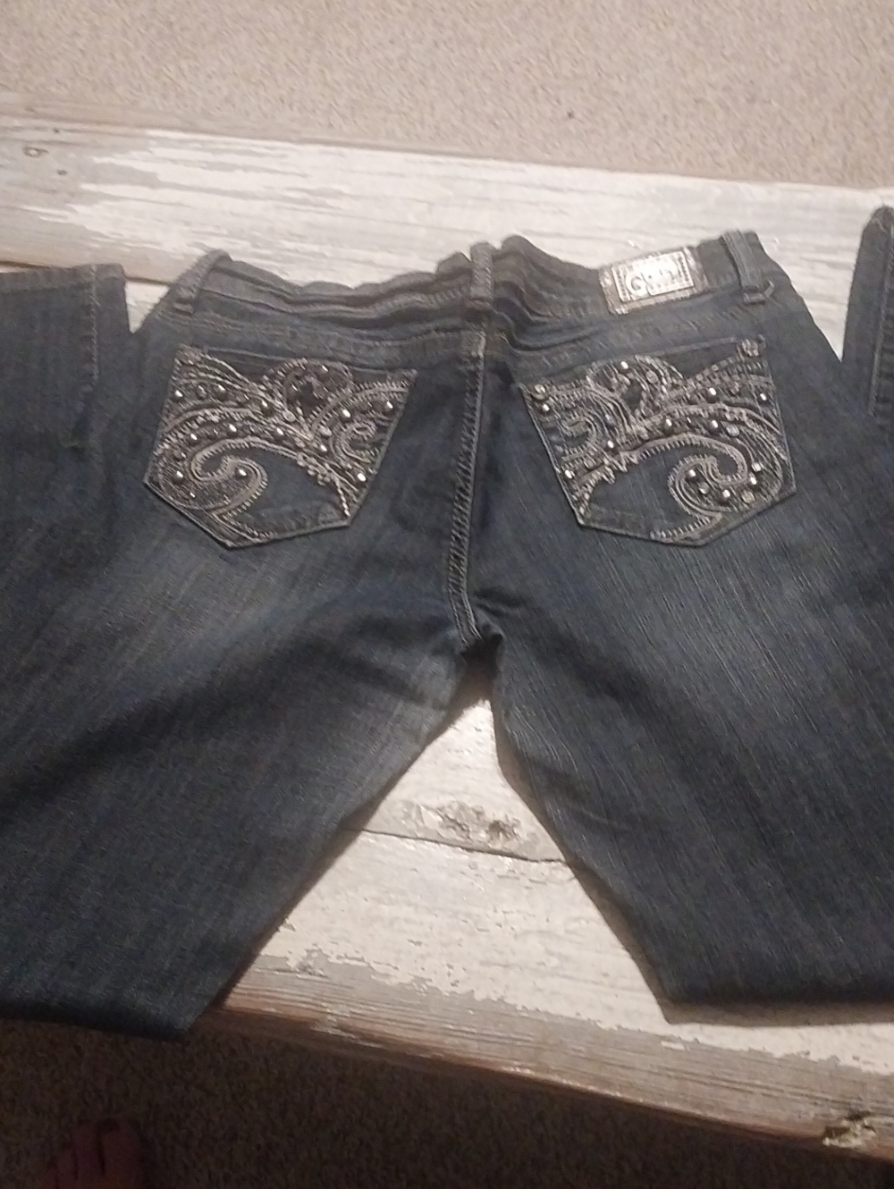 Grace in LA Dark Blue Bootcut Jeans with Embellished Back Pockets